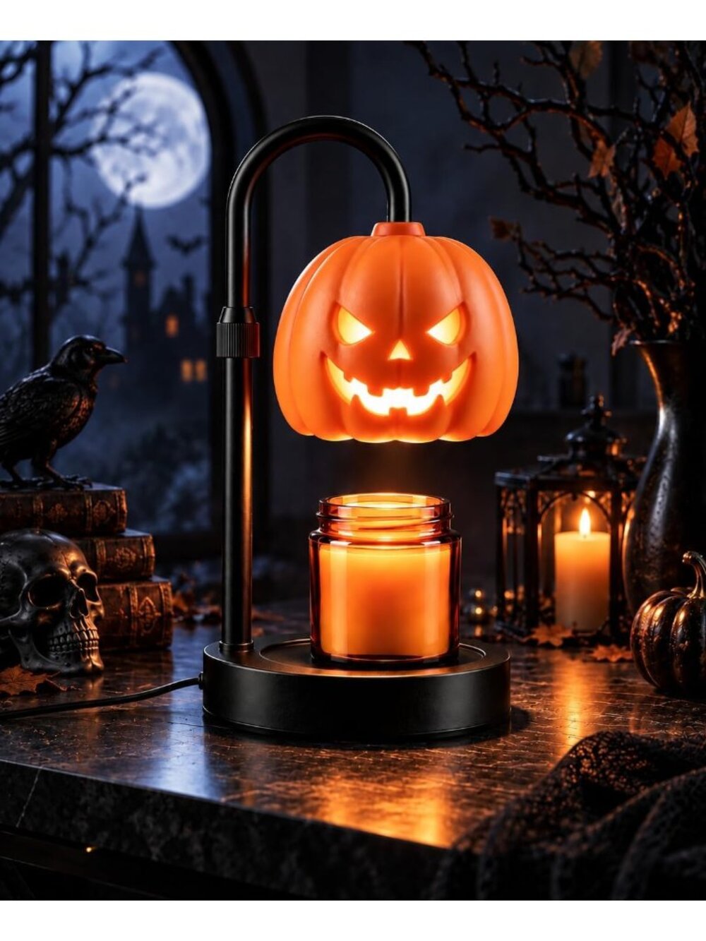 New Pumpkin Halloween Candle Warmer Lamp Timer Dimmer Adjustable Height Decor